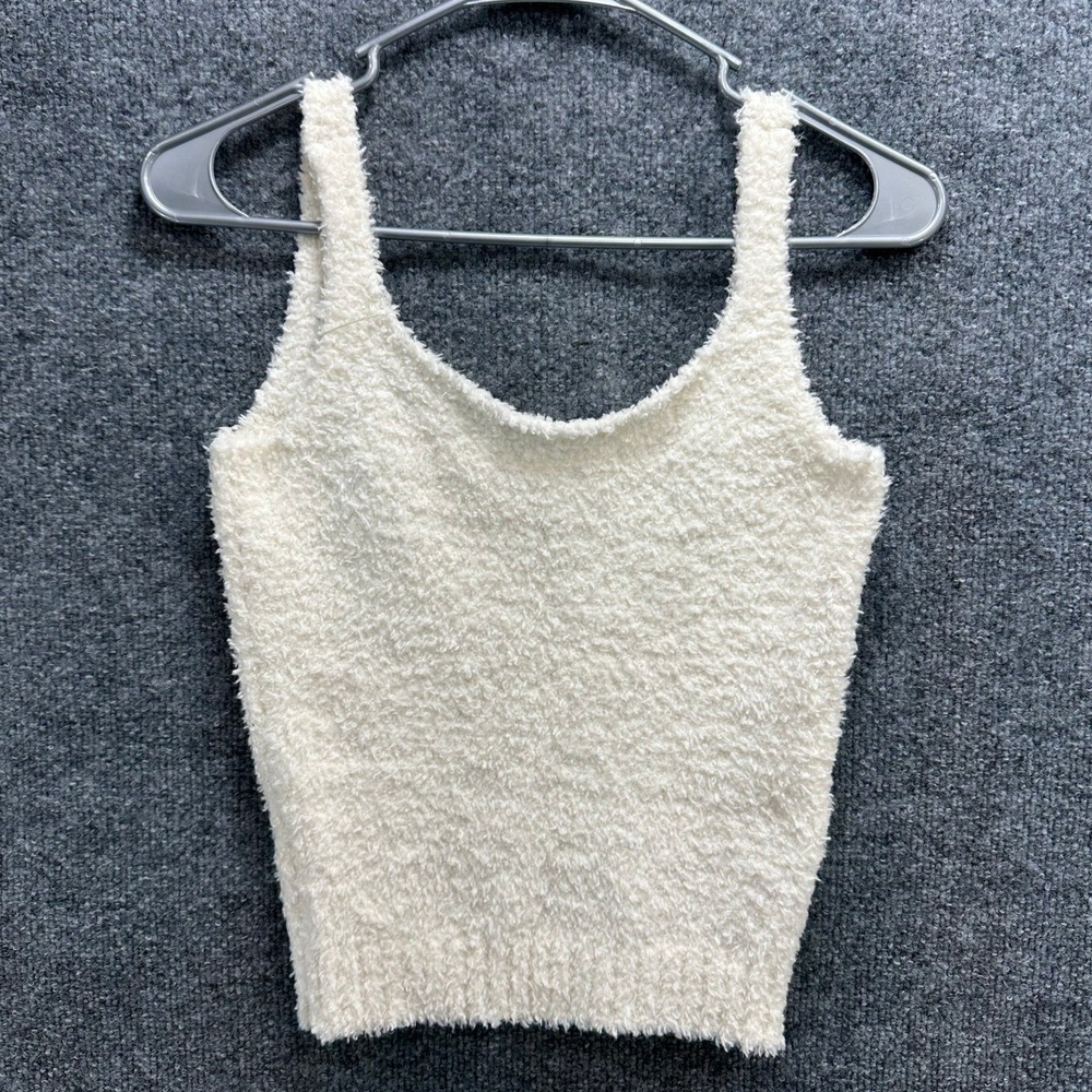 SKIMS Cozy Knit Tank Top Bone White Boucle Fuzzy Scoop Neck S/M, NWT